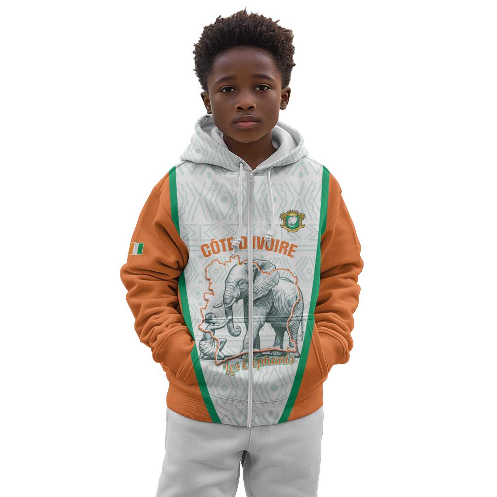 Custom Ivory Coast Football Kid Hoodie 2026 Cote d'Ivoire Les Elephants White Version - Wonder Print Shop