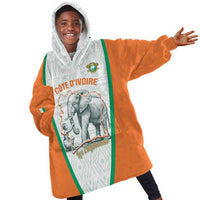Custom Ivory Coast Football Kid Wearable Blanket Hoodie 2026 Cote d'Ivoire Les Elephants White Version - Wonder Print Shop