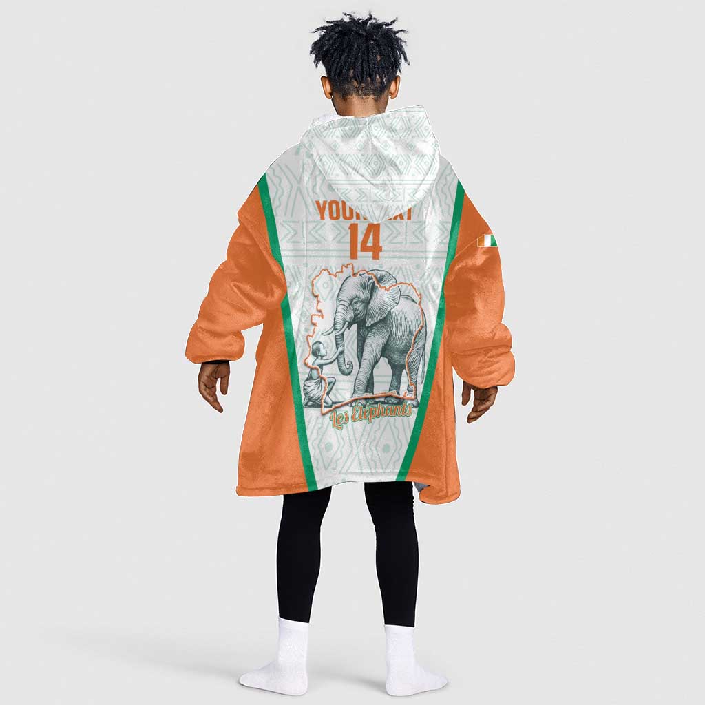 Custom Ivory Coast Football Kid Wearable Blanket Hoodie 2026 Cote d'Ivoire Les Elephants White Version - Wonder Print Shop