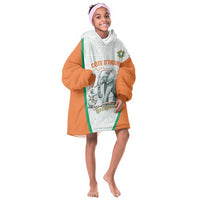 Custom Ivory Coast Football Kid Wearable Blanket Hoodie 2026 Cote d'Ivoire Les Elephants White Version - Wonder Print Shop
