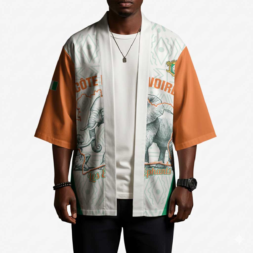 Custom Ivory Coast Football Kimono 2026 Cote d'Ivoire Les Elephants White Version - Wonder Print Shop