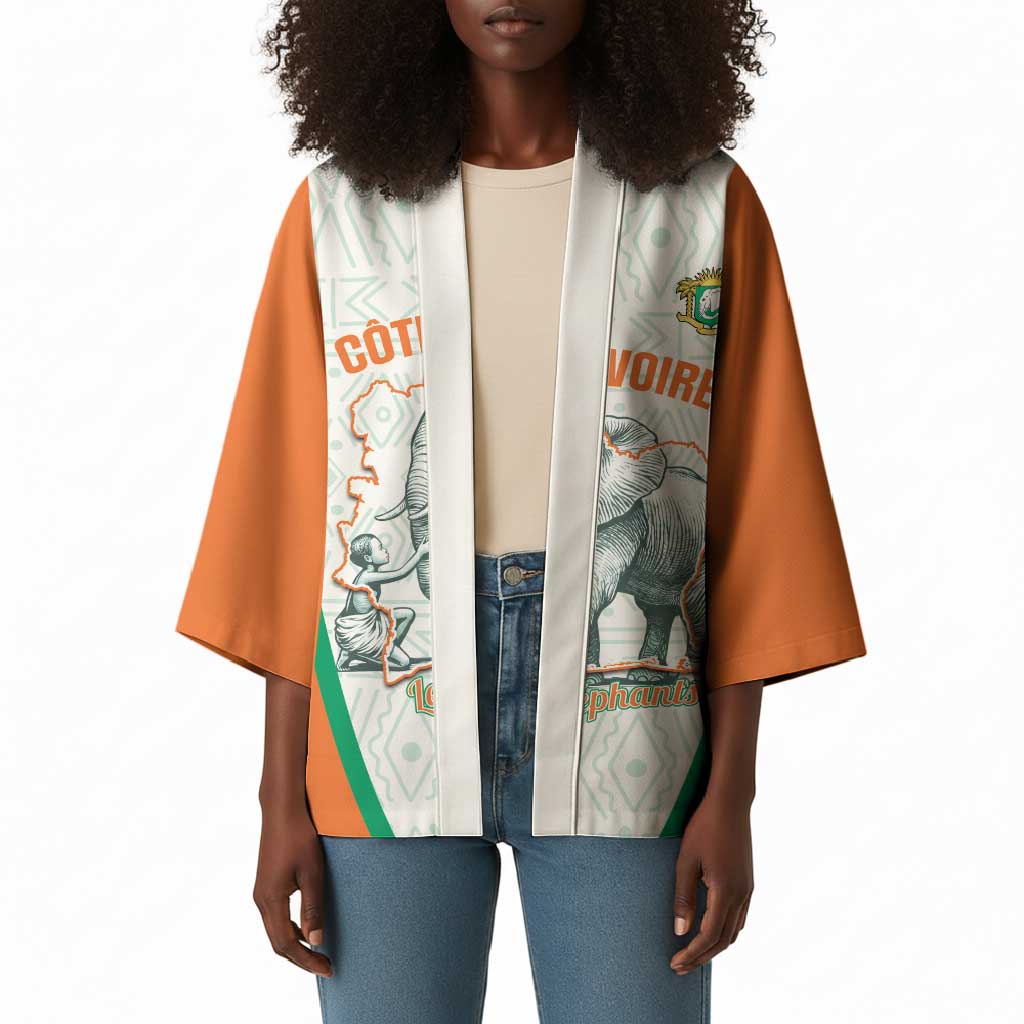 Custom Ivory Coast Football Kimono 2026 Cote d'Ivoire Les Elephants White Version - Wonder Print Shop