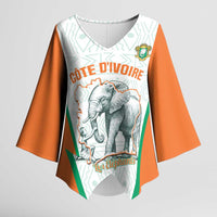 Custom Ivory Coast Football Kimono Sleeve Blouse 2026 Cote d'Ivoire Les Elephants White Version - Wonder Print Shop