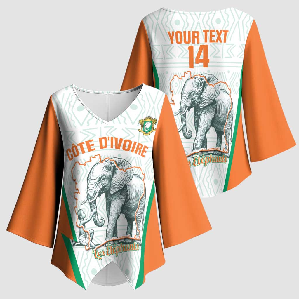Custom Ivory Coast Football Kimono Sleeve Blouse 2026 Cote d'Ivoire Les Elephants White Version - Wonder Print Shop