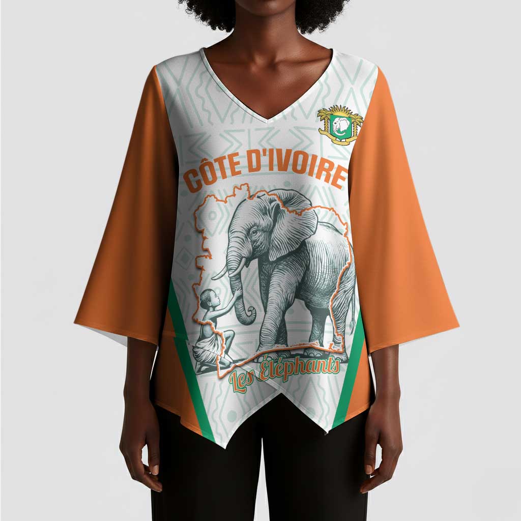 Custom Ivory Coast Football Kimono Sleeve Blouse 2026 Cote d'Ivoire Les Elephants White Version - Wonder Print Shop