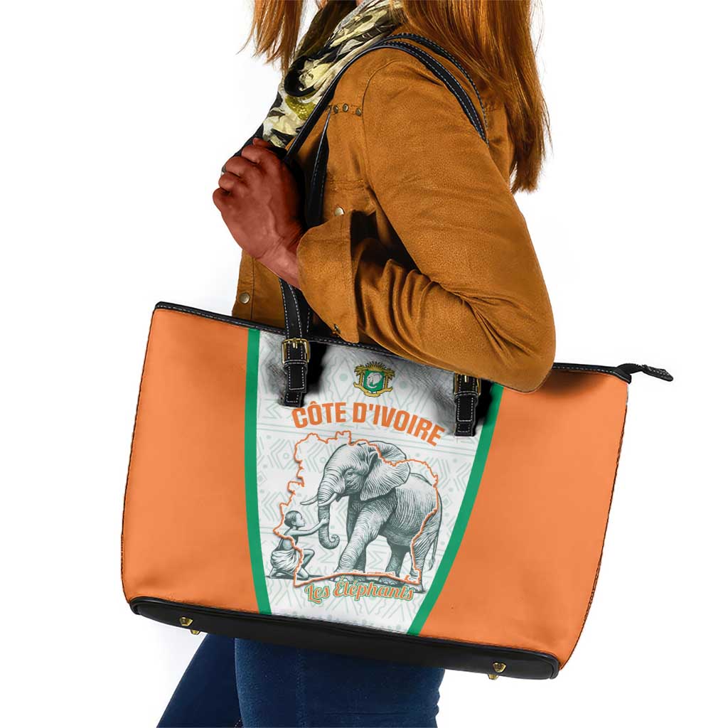 Ivory Coast Football Leather Tote Bag 2026 Cote d'Ivoire Les Elephants White Version - Wonder Print Shop