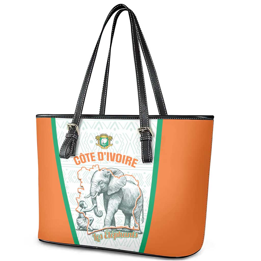 Ivory Coast Football Leather Tote Bag 2026 Cote d'Ivoire Les Elephants White Version - Wonder Print Shop