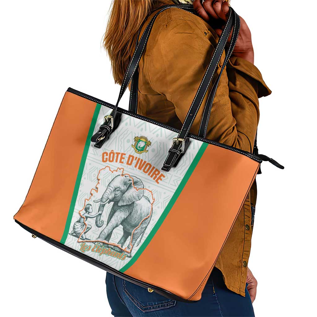 Ivory Coast Football Leather Tote Bag 2026 Cote d'Ivoire Les Elephants White Version - Wonder Print Shop