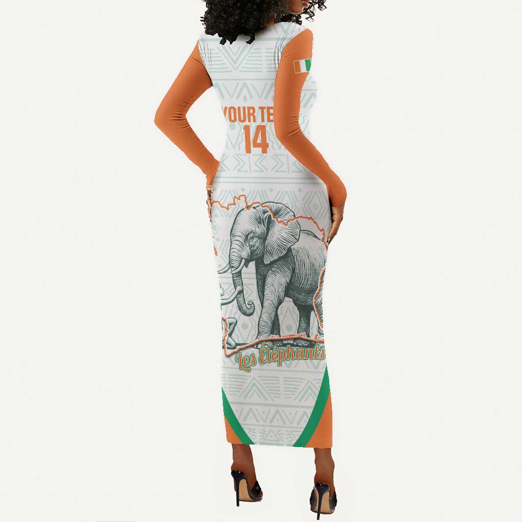 Custom Ivory Coast Football Long Sleeve Bodycon Dress 2026 Cote d'Ivoire Les Elephants White Version - Wonder Print Shop