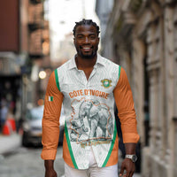 Custom Ivory Coast Football Long Sleeve Button Shirt 2026 Cote d'Ivoire Les Elephants White Version - Wonder Print Shop