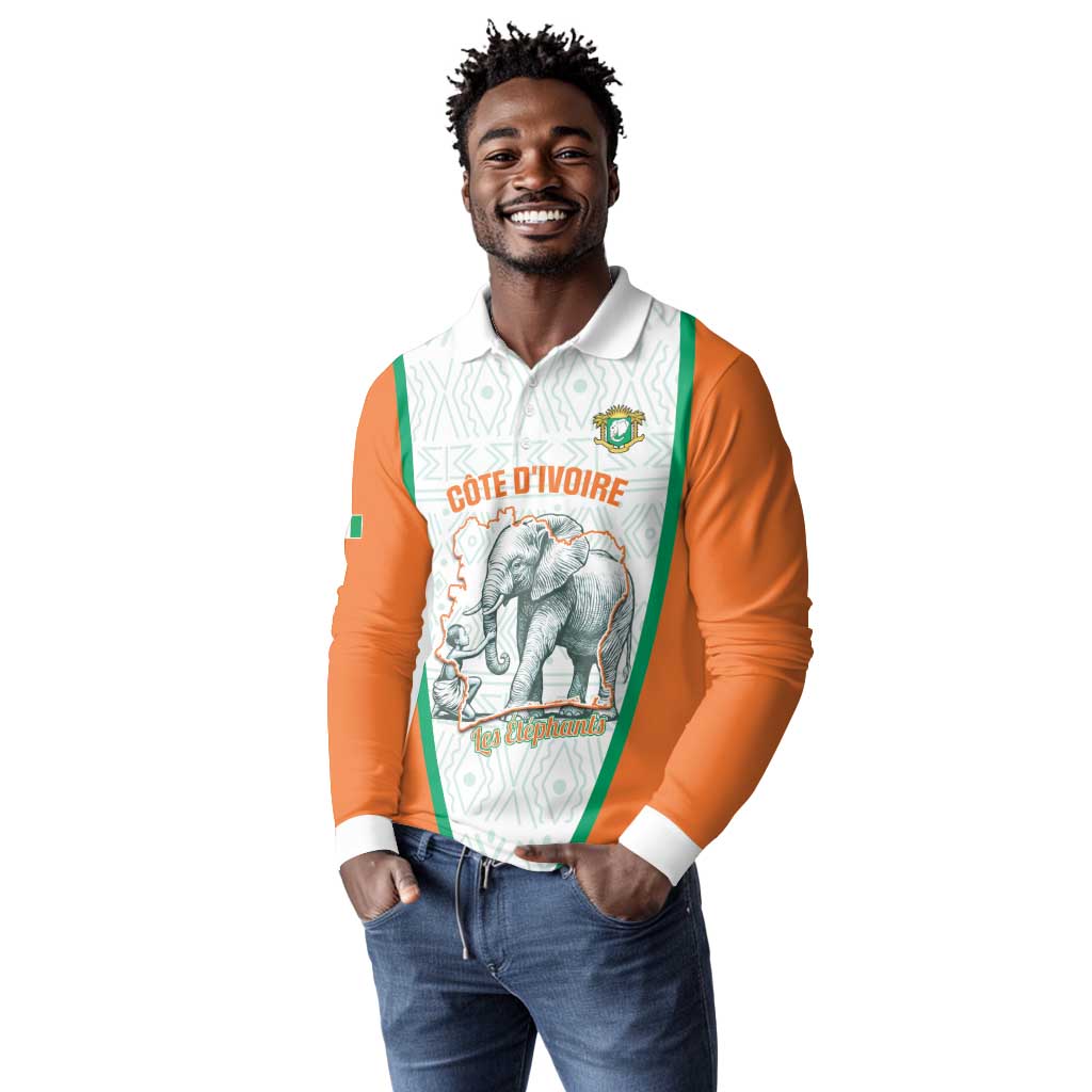 Custom Ivory Coast Football Long Sleeve Polo Shirt 2026 Cote d'Ivoire Les Elephants White Version - Wonder Print Shop