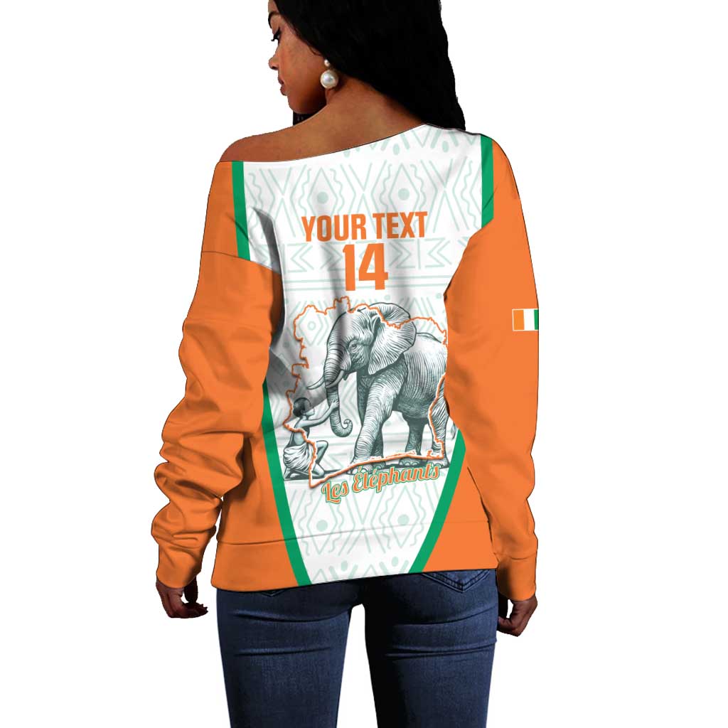 Custom Ivory Coast Football Off Shoulder Sweater 2026 Cote d'Ivoire Les Elephants White Version - Wonder Print Shop
