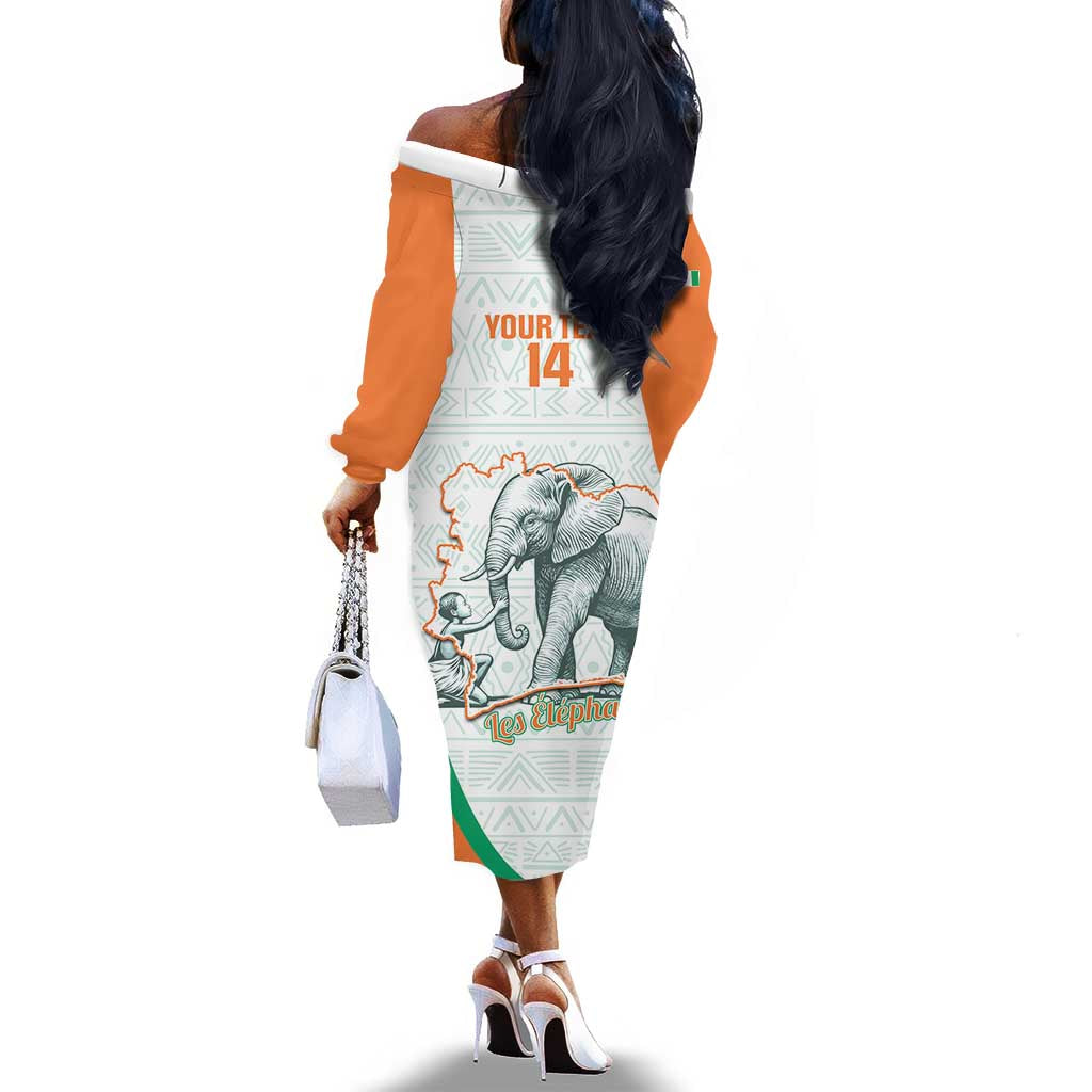 Custom Ivory Coast Football Off The Shoulder Long Sleeve Dress 2026 Cote d'Ivoire Les Elephants White Version - Wonder Print Shop