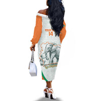 Custom Ivory Coast Football Off The Shoulder Long Sleeve Dress 2026 Cote d'Ivoire Les Elephants White Version - Wonder Print Shop