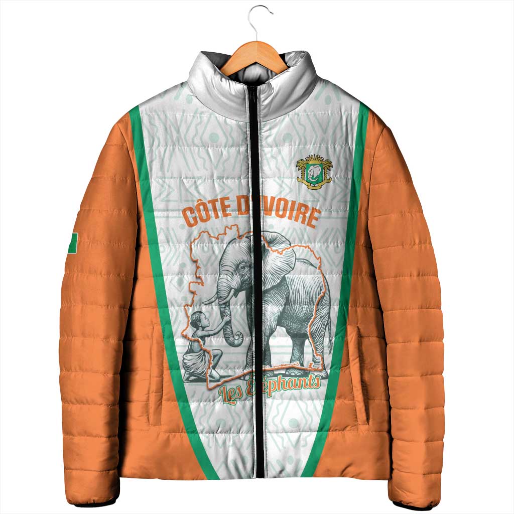 Custom Ivory Coast Football Padded Jacket 2026 Cote d'Ivoire Les Elephants White Version - Wonder Print Shop