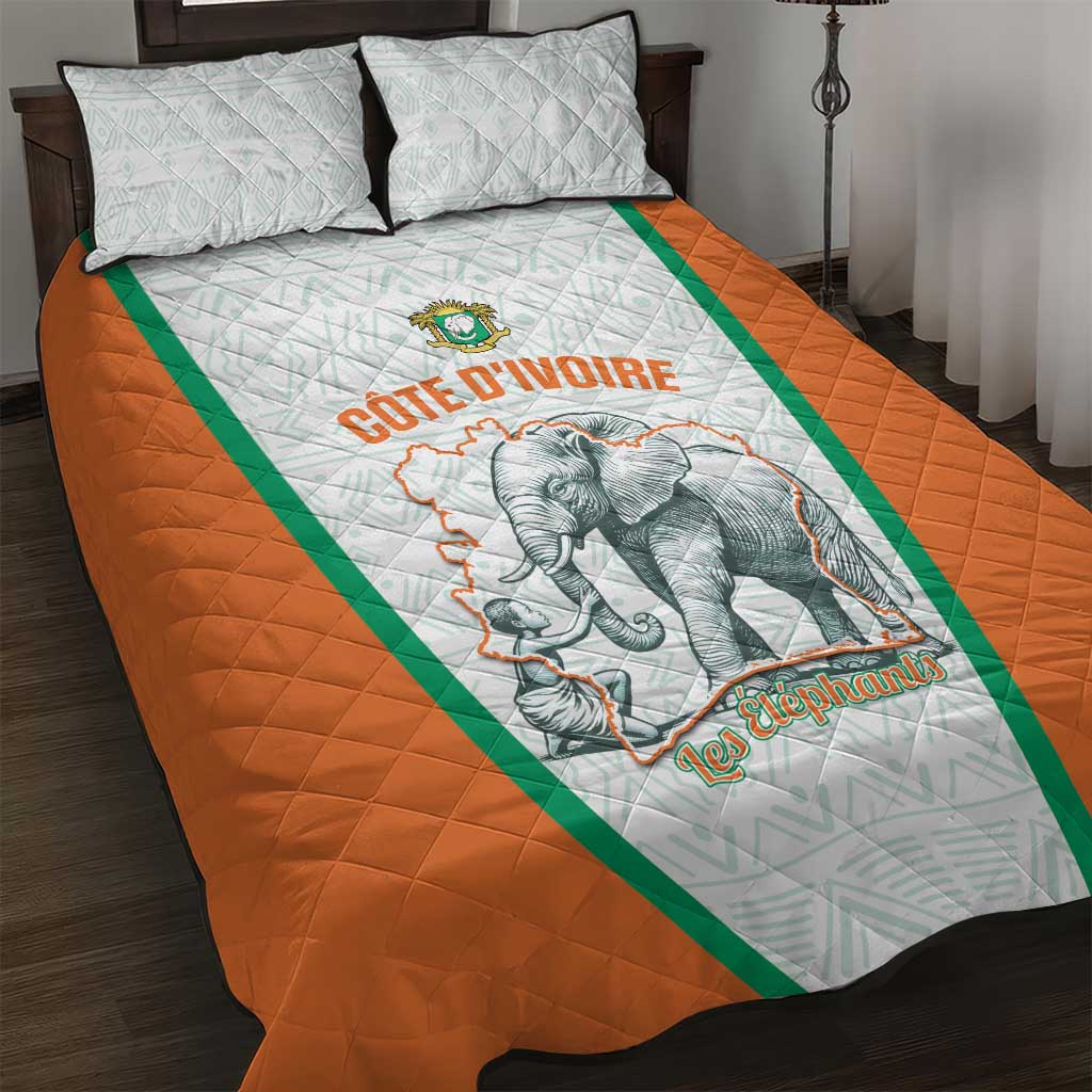 Ivory Coast Football Quilt Bed Set 2026 Cote d'Ivoire Les Elephants White Version - Wonder Print Shop