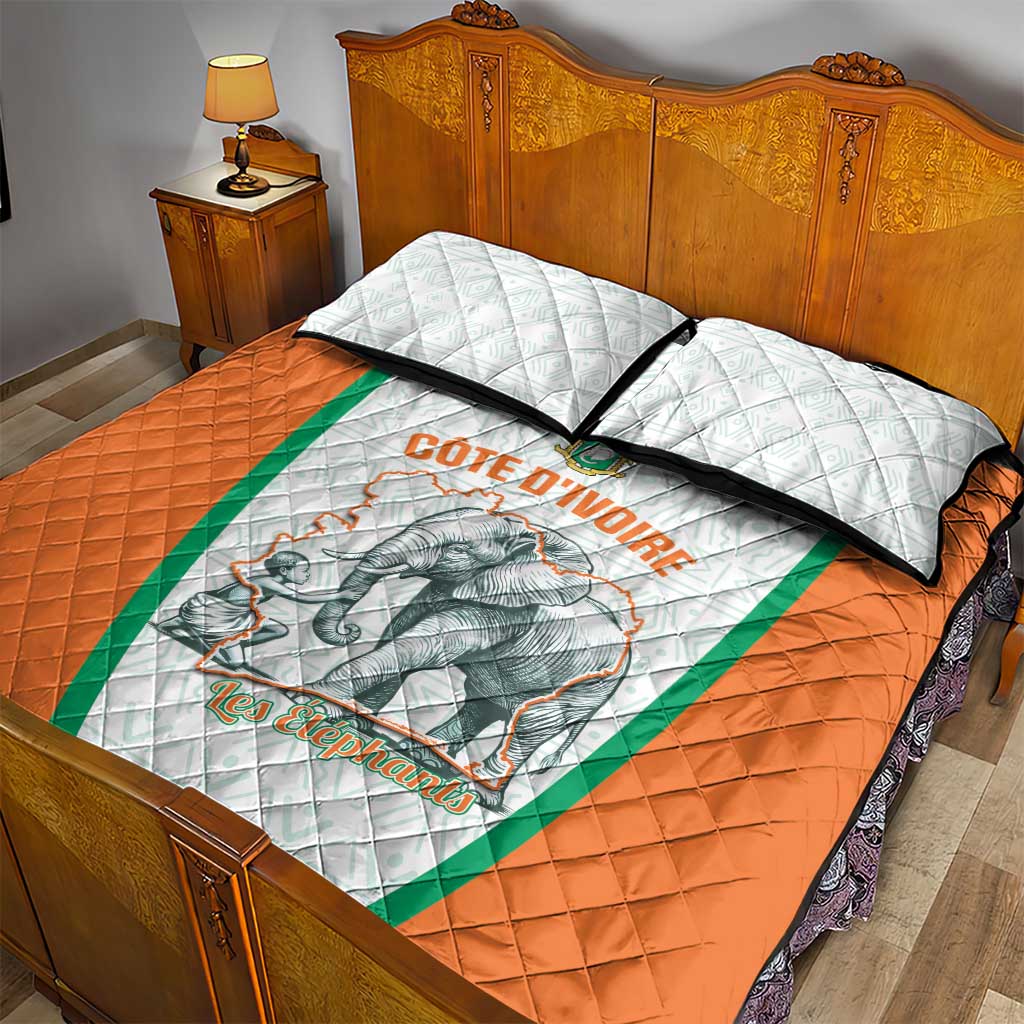 Ivory Coast Football Quilt Bed Set 2026 Cote d'Ivoire Les Elephants White Version - Wonder Print Shop