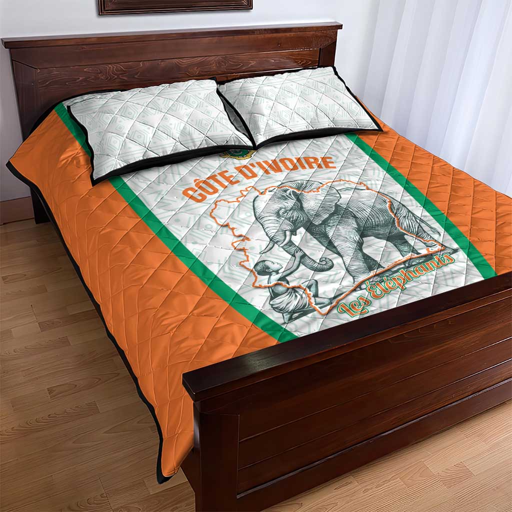 Ivory Coast Football Quilt Bed Set 2026 Cote d'Ivoire Les Elephants White Version - Wonder Print Shop