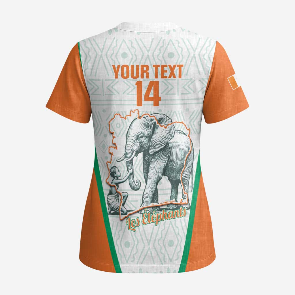 Custom Ivory Coast Football Scrub Top 2026 Cote d'Ivoire Les Elephants White Version - Wonder Print Shop