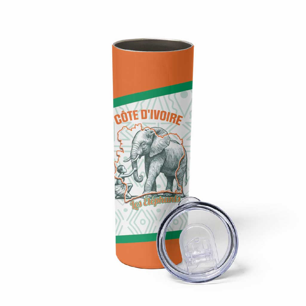 Custom Ivory Coast Football Skinny Tumbler 2026 Cote d'Ivoire Les Elephants White Version - Wonder Print Shop