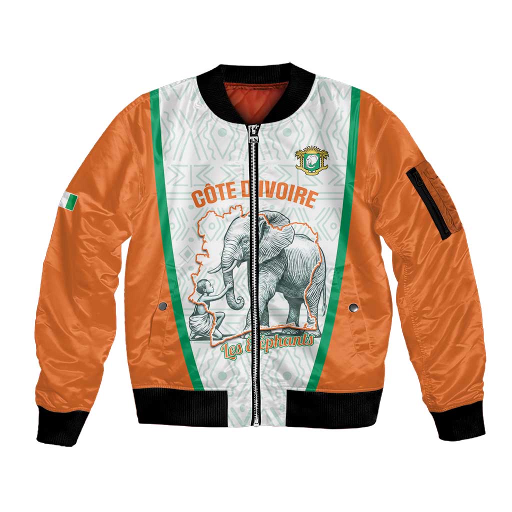 Custom Ivory Coast Football Sleeve Zip Bomber Jacket 2026 Cote d'Ivoire Les Elephants White Version - Wonder Print Shop