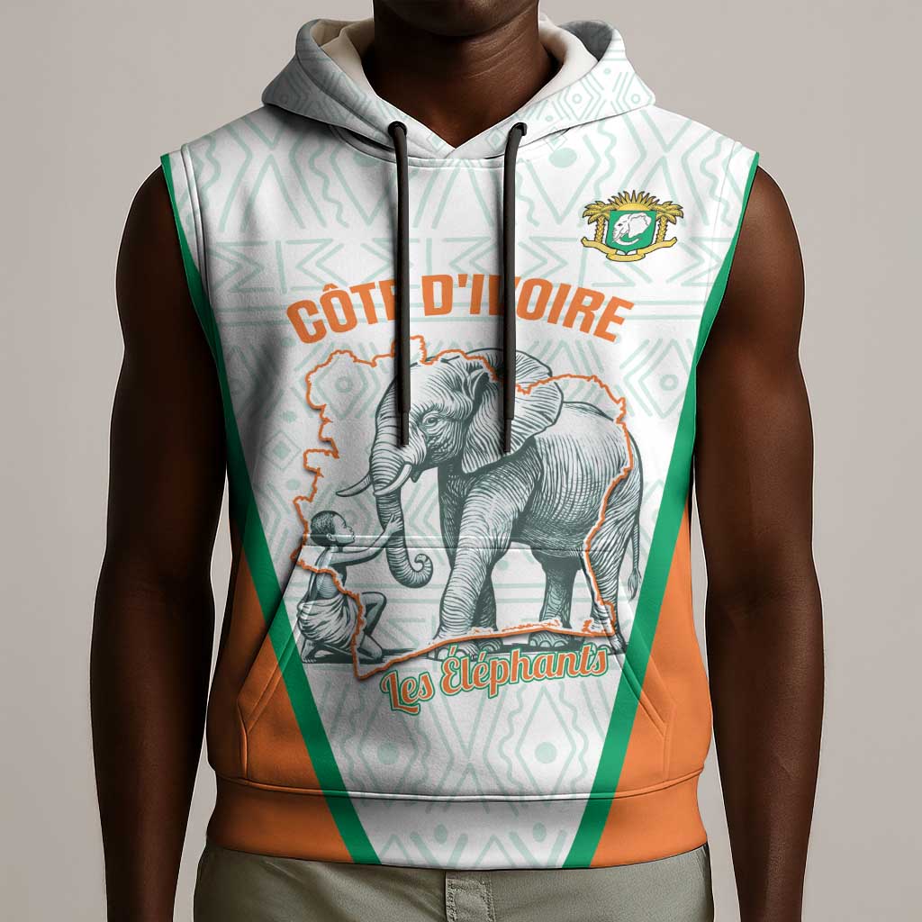 Custom Ivory Coast Football Sleeveless Hoodie 2026 Cote d'Ivoire Les Elephants White Version - Wonder Print Shop