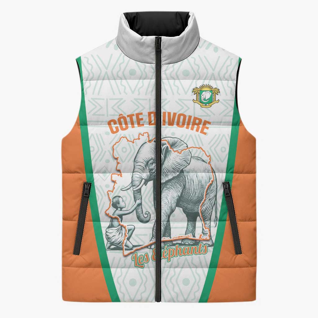 Custom Ivory Coast Football Sleeveless Puffer Jacket 2026 Cote d'Ivoire Les Elephants White Version - Wonder Print Shop