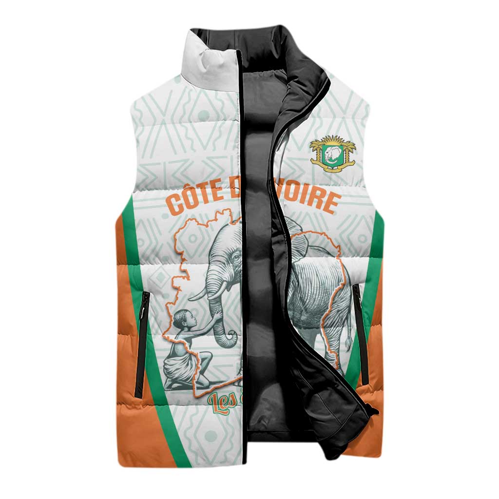 Custom Ivory Coast Football Sleeveless Puffer Jacket 2026 Cote d'Ivoire Les Elephants White Version - Wonder Print Shop