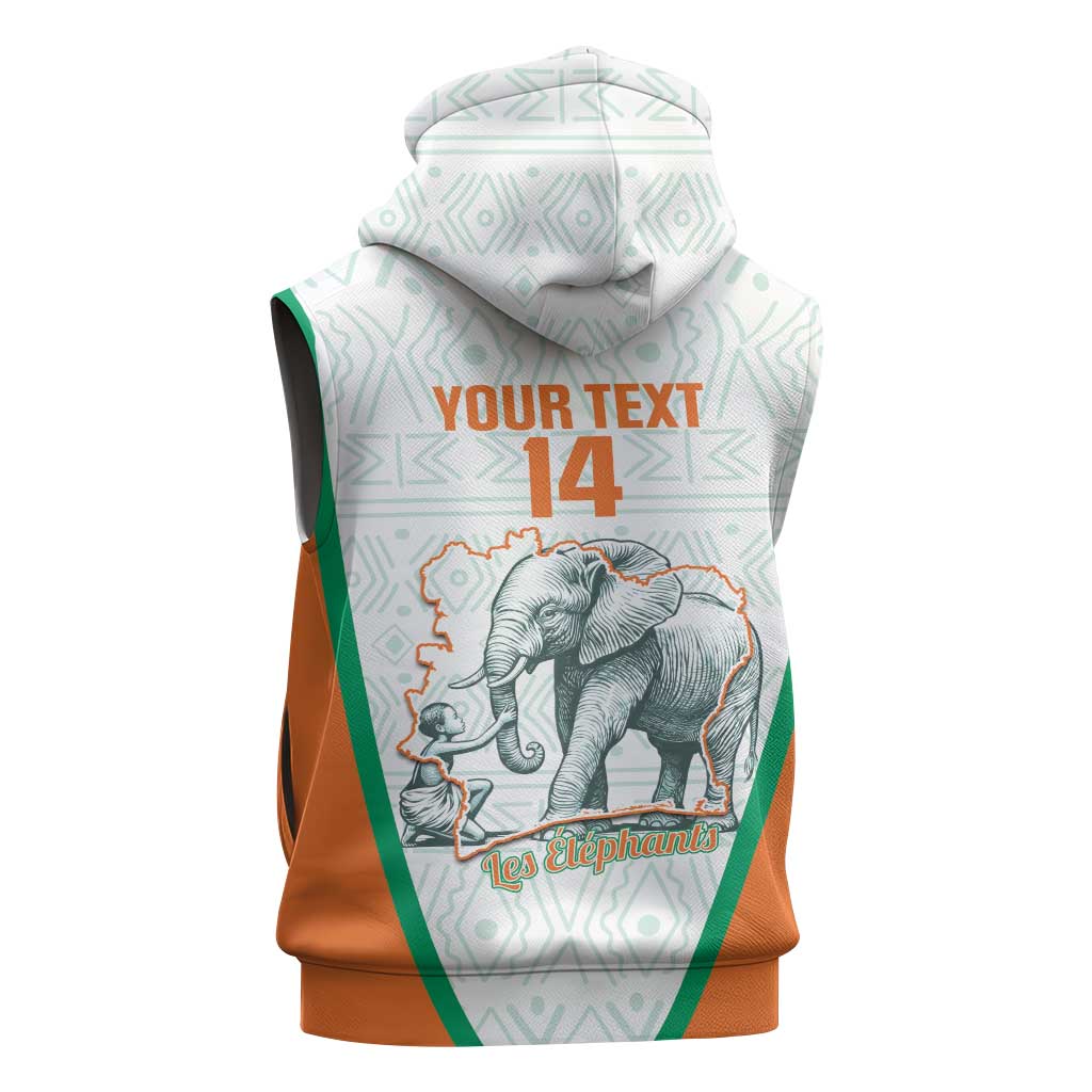 Custom Ivory Coast Football Sleeveless Zip Hoodie 2026 Cote d'Ivoire Les Elephants White Version - Wonder Print Shop
