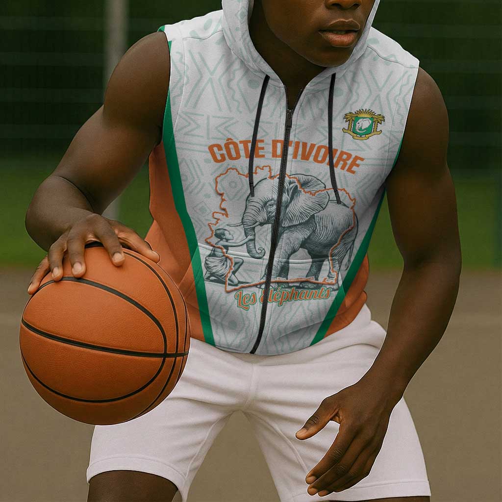 Custom Ivory Coast Football Sleeveless Zip Hoodie 2026 Cote d'Ivoire Les Elephants White Version - Wonder Print Shop