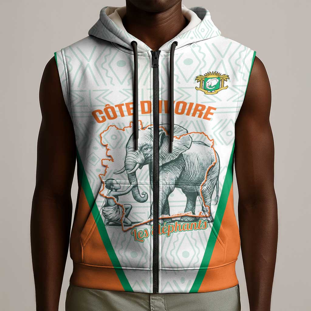 Custom Ivory Coast Football Sleeveless Zip Hoodie 2026 Cote d'Ivoire Les Elephants White Version - Wonder Print Shop