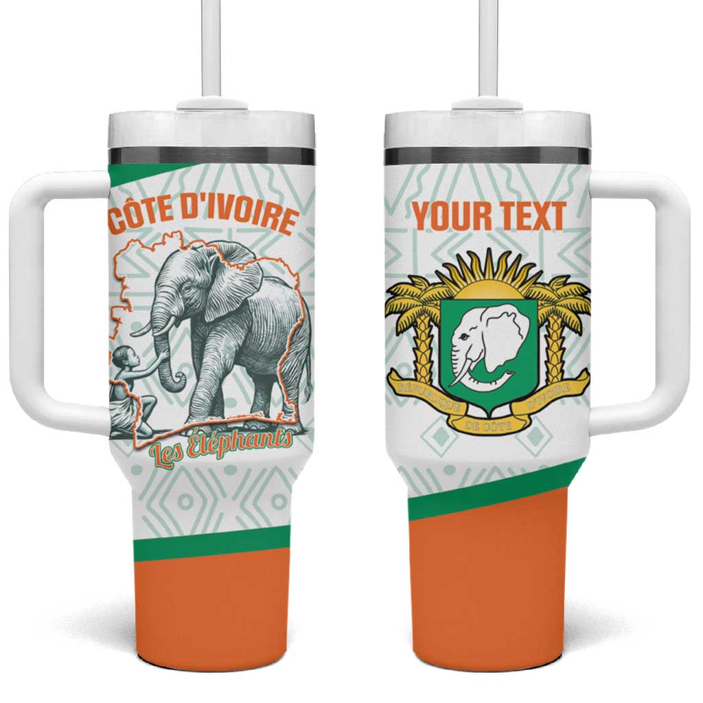 Custom Ivory Coast Football Tumbler With Handle 2026 Cote d'Ivoire Les Elephants White Version - Wonder Print Shop