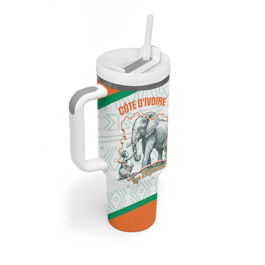 Custom Ivory Coast Football Tumbler With Handle 2026 Cote d'Ivoire Les Elephants White Version - Wonder Print Shop