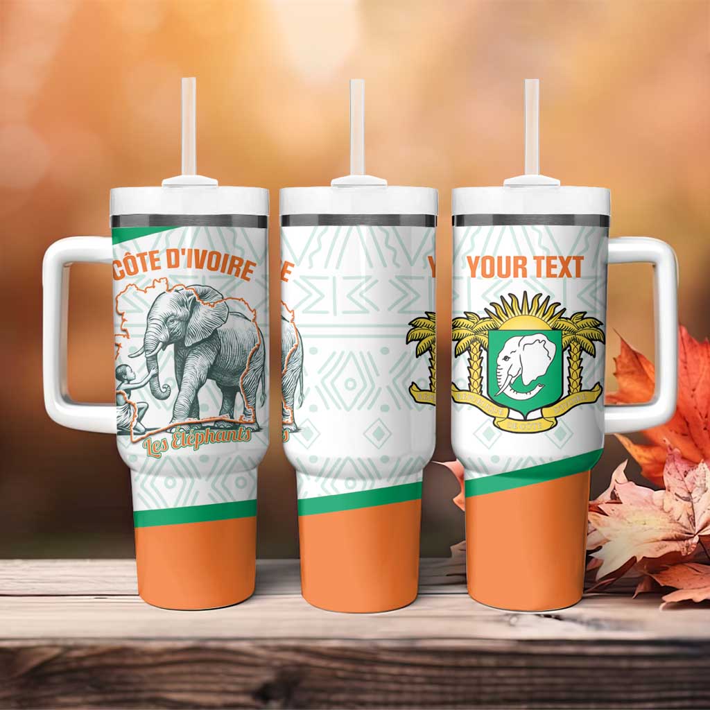 Custom Ivory Coast Football Tumbler With Handle 2026 Cote d'Ivoire Les Elephants White Version - Wonder Print Shop