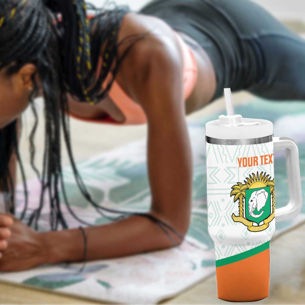 Custom Ivory Coast Football Tumbler With Handle 2026 Cote d'Ivoire Les Elephants White Version - Wonder Print Shop