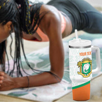 Custom Ivory Coast Football Tumbler With Handle 2026 Cote d'Ivoire Les Elephants White Version - Wonder Print Shop