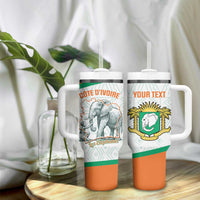 Custom Ivory Coast Football Tumbler With Handle 2026 Cote d'Ivoire Les Elephants White Version - Wonder Print Shop