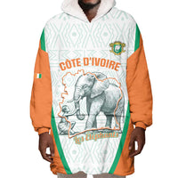 Custom Ivory Coast Football Wearable Blanket Hoodie 2026 Cote d'Ivoire Les Elephants White Version - Wonder Print Shop