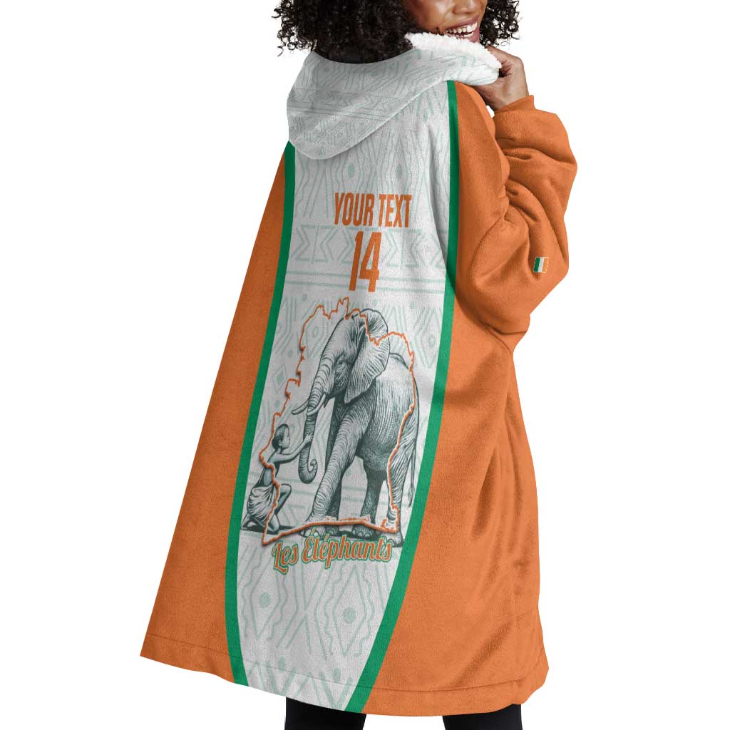 Custom Ivory Coast Football Wearable Blanket Hoodie 2026 Cote d'Ivoire Les Elephants White Version - Wonder Print Shop