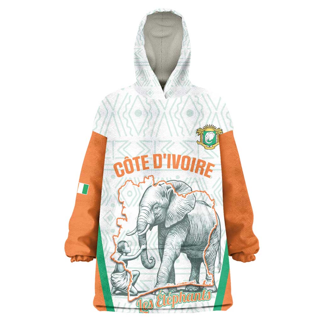 Custom Ivory Coast Football Wearable Blanket Hoodie 2026 Cote d'Ivoire Les Elephants White Version - Wonder Print Shop