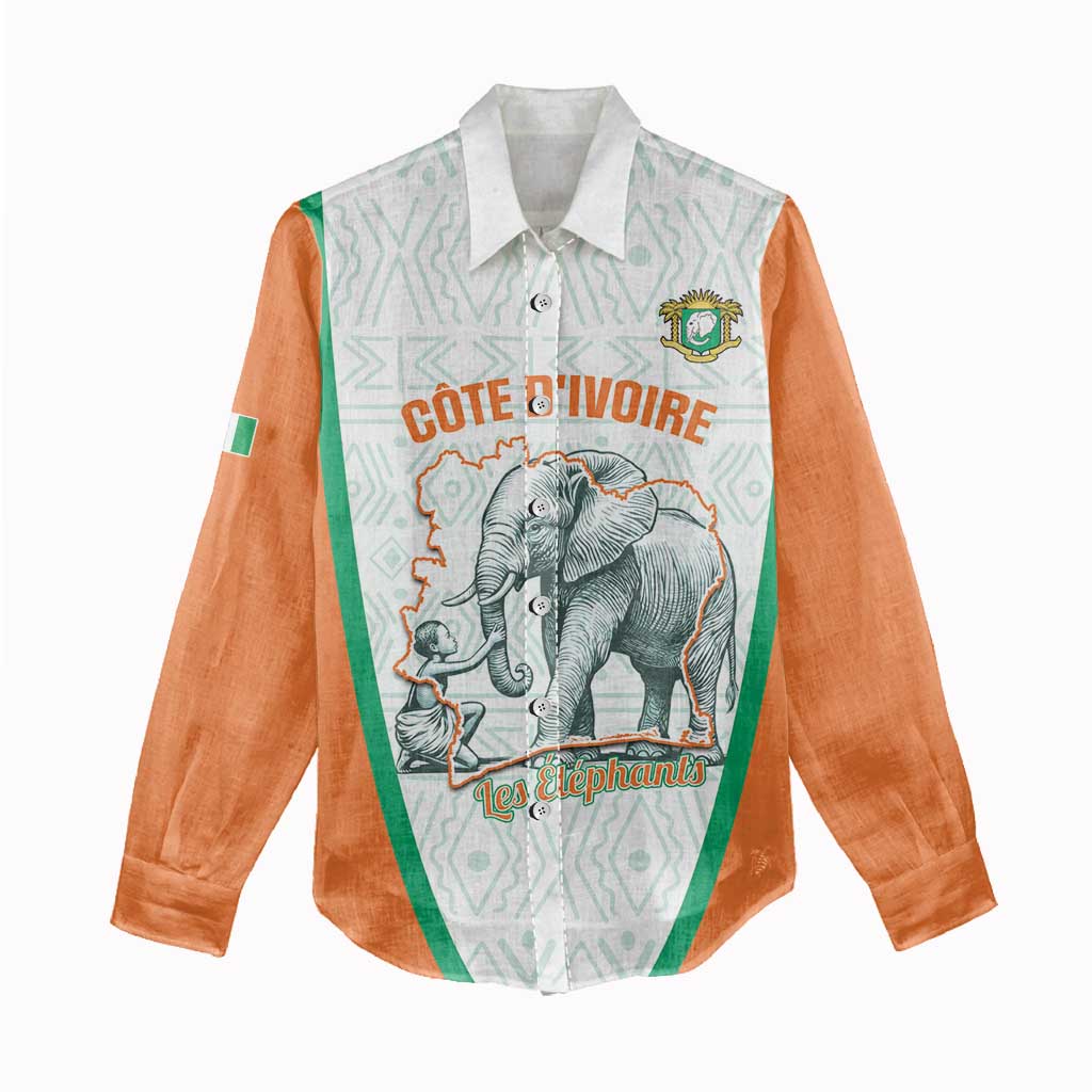 Custom Ivory Coast Football Women Casual Shirt 2026 Cote d'Ivoire Les Elephants White Version - Wonder Print Shop