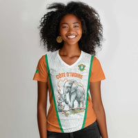 Custom Ivory Coast Football Women V-Neck T-Shirt 2026 Cote d'Ivoire Les Elephants White Version LT14
