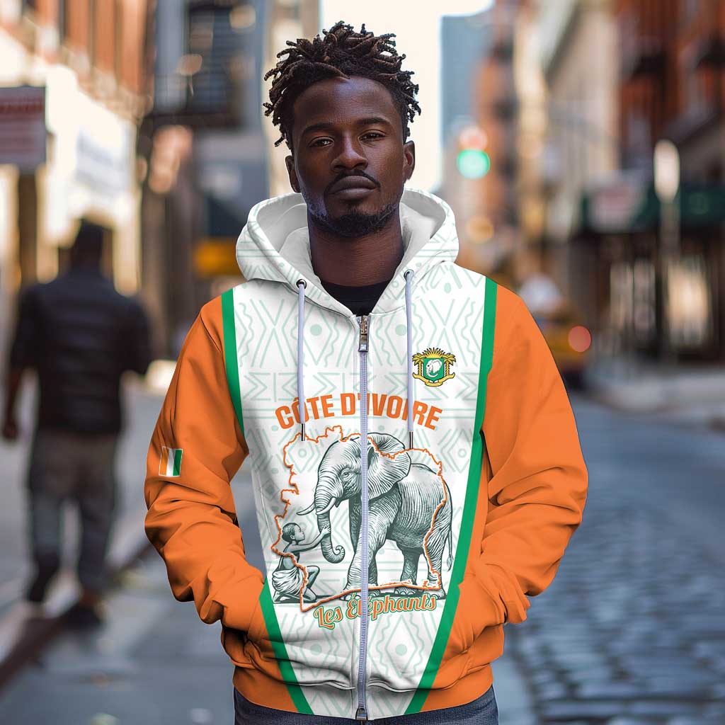 Custom Ivory Coast Football Zip Hoodie 2026 Cote d'Ivoire Les Elephants White Version - Wonder Print Shop