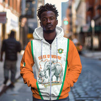 Custom Ivory Coast Football Zip Hoodie 2026 Cote d'Ivoire Les Elephants White Version - Wonder Print Shop