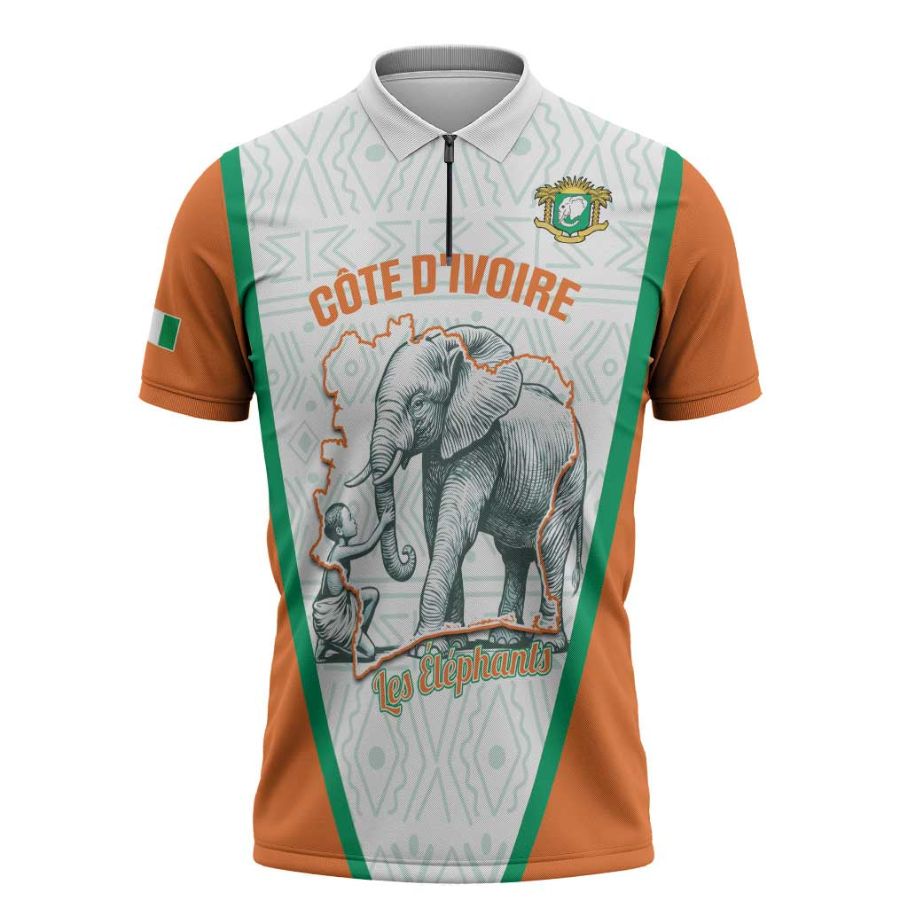 Custom Ivory Coast Football Zipper Polo Shirt 2026 Cote d'Ivoire Les Elephants White Version - Wonder Print Shop
