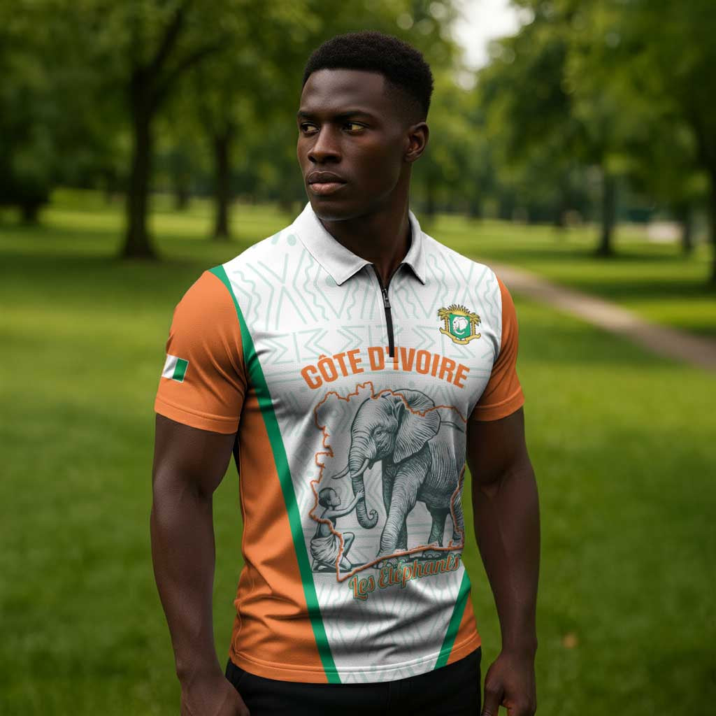 Custom Ivory Coast Football Zipper Polo Shirt 2026 Cote d'Ivoire Les Elephants White Version - Wonder Print Shop