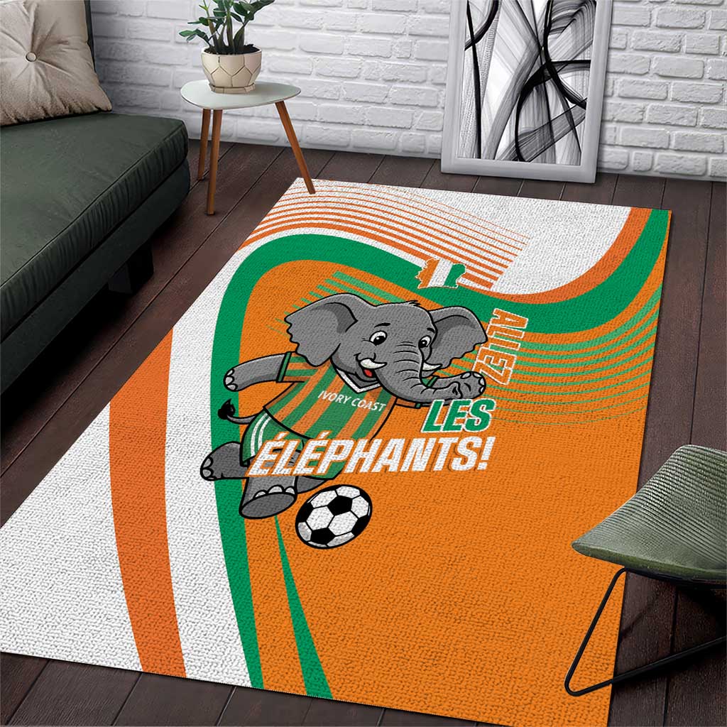 Ivory Coast Football Area Rug 2026 Allez Les Elephants Cute Mascot - Wonder Print Shop