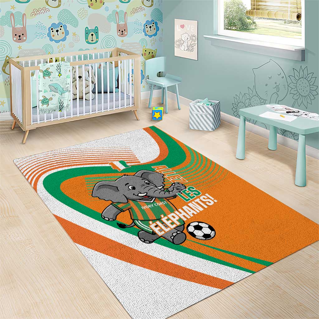Ivory Coast Football Area Rug 2026 Allez Les Elephants Cute Mascot - Wonder Print Shop