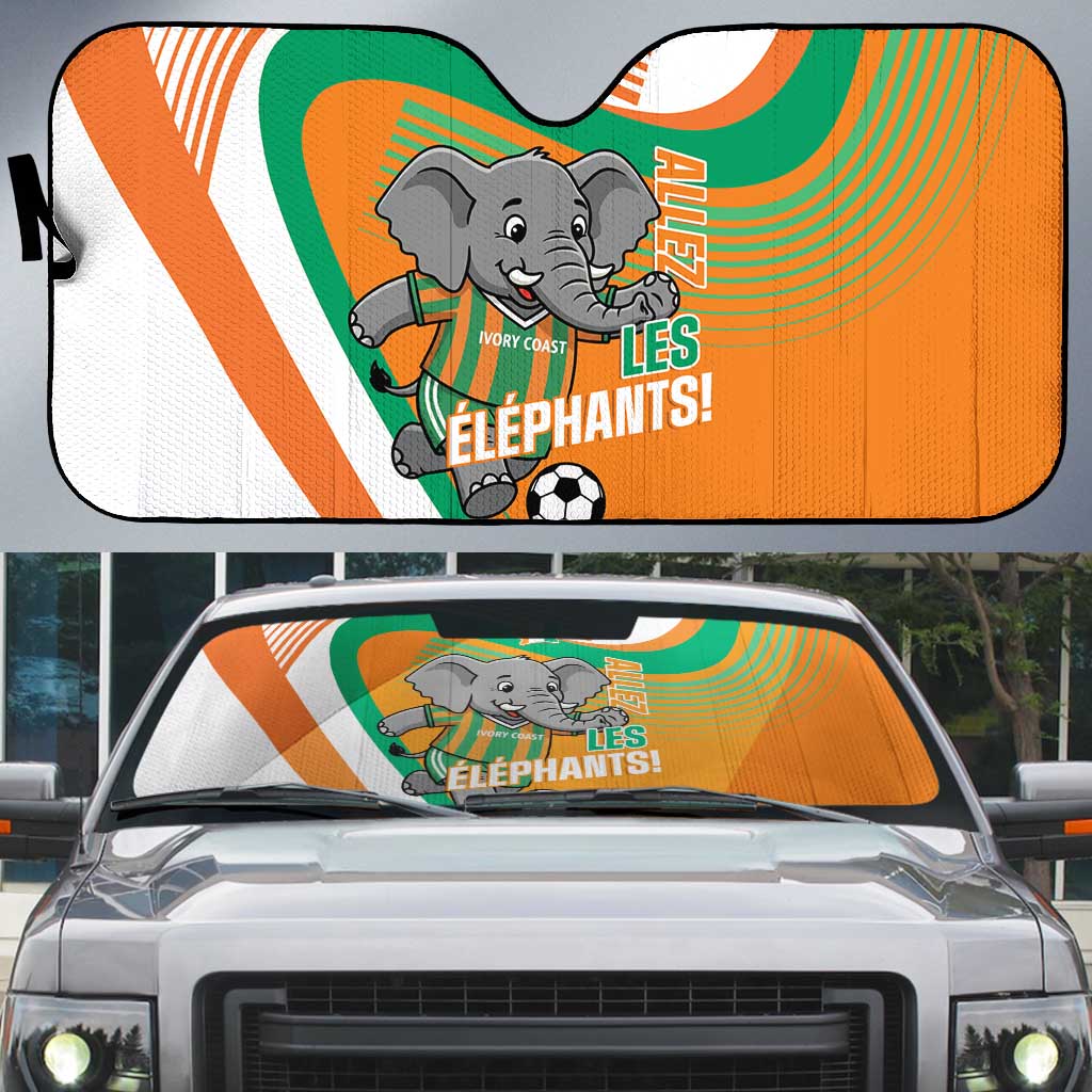 Ivory Coast Football Auto Sun Shade 2026 Allez Les Elephants Cute Mascot - Wonder Print Shop