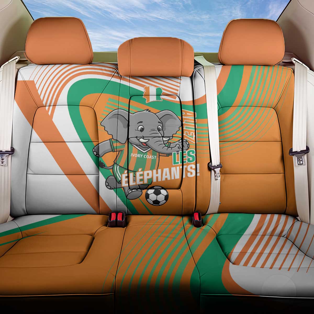Ivory Coast Football Back Car Seat Cover 2026 Allez Les Elephants Cute Mascot - Wonder Print Shop